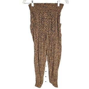 Aerie‎ XS P Leopard Smocked Waist Boho Harem Pants Tassel Festival Indie Sleaze